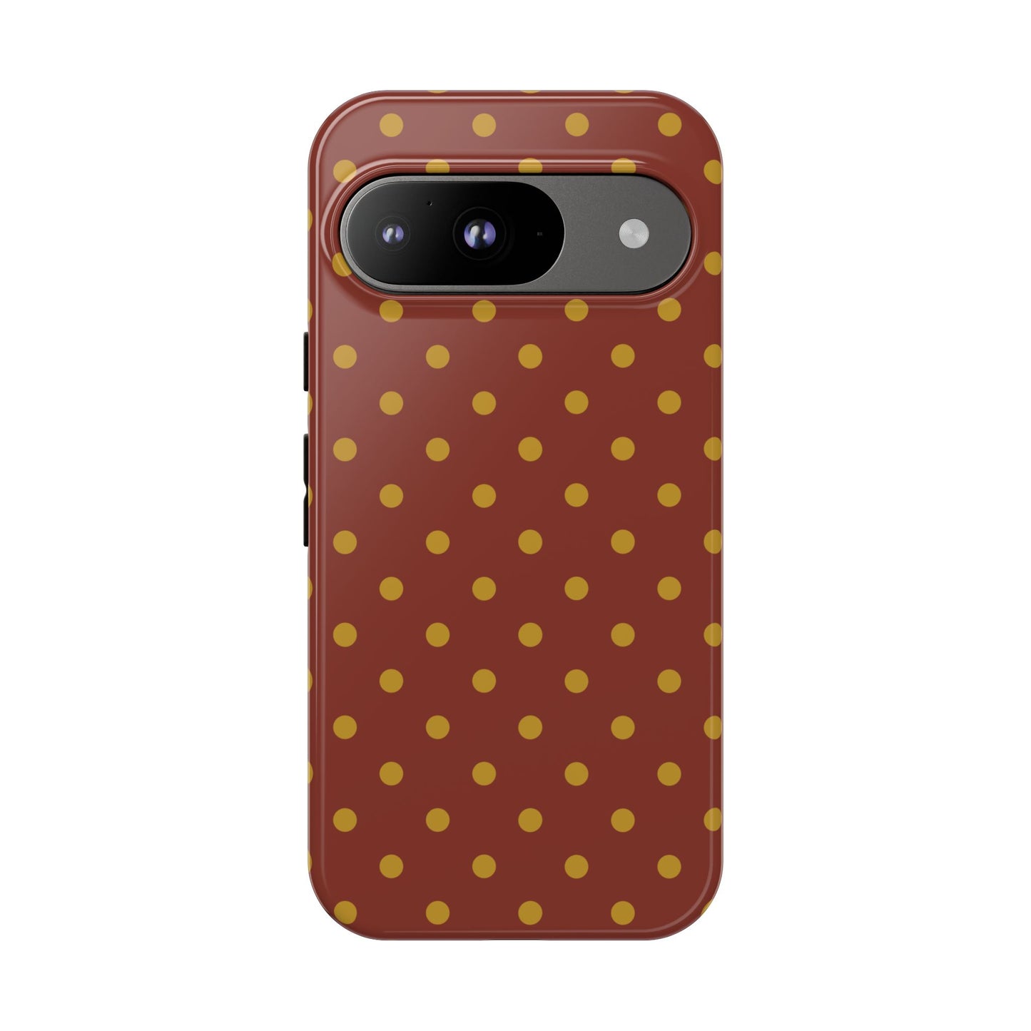 Google Pixel 9 / Glossy Phone Case - Trendy Brown & Mustard Dot Pattern Phone Case