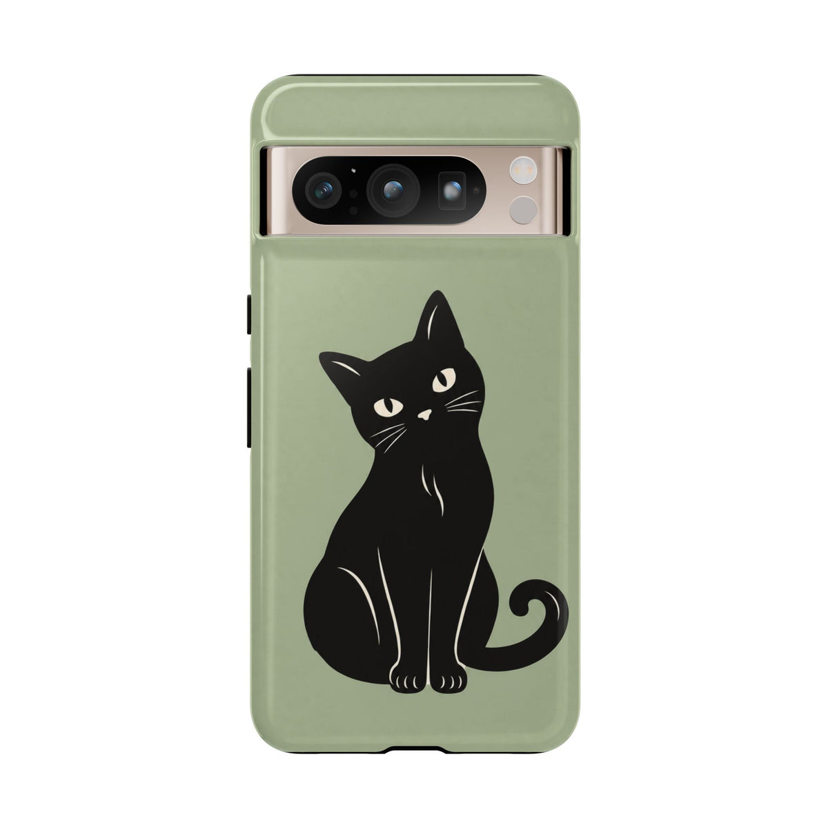 Minimalist Sage Green & Black Cat Phone Case