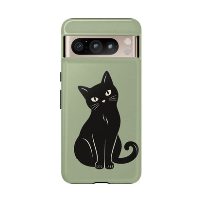 Minimalist Sage Green & Black Cat Phone Case