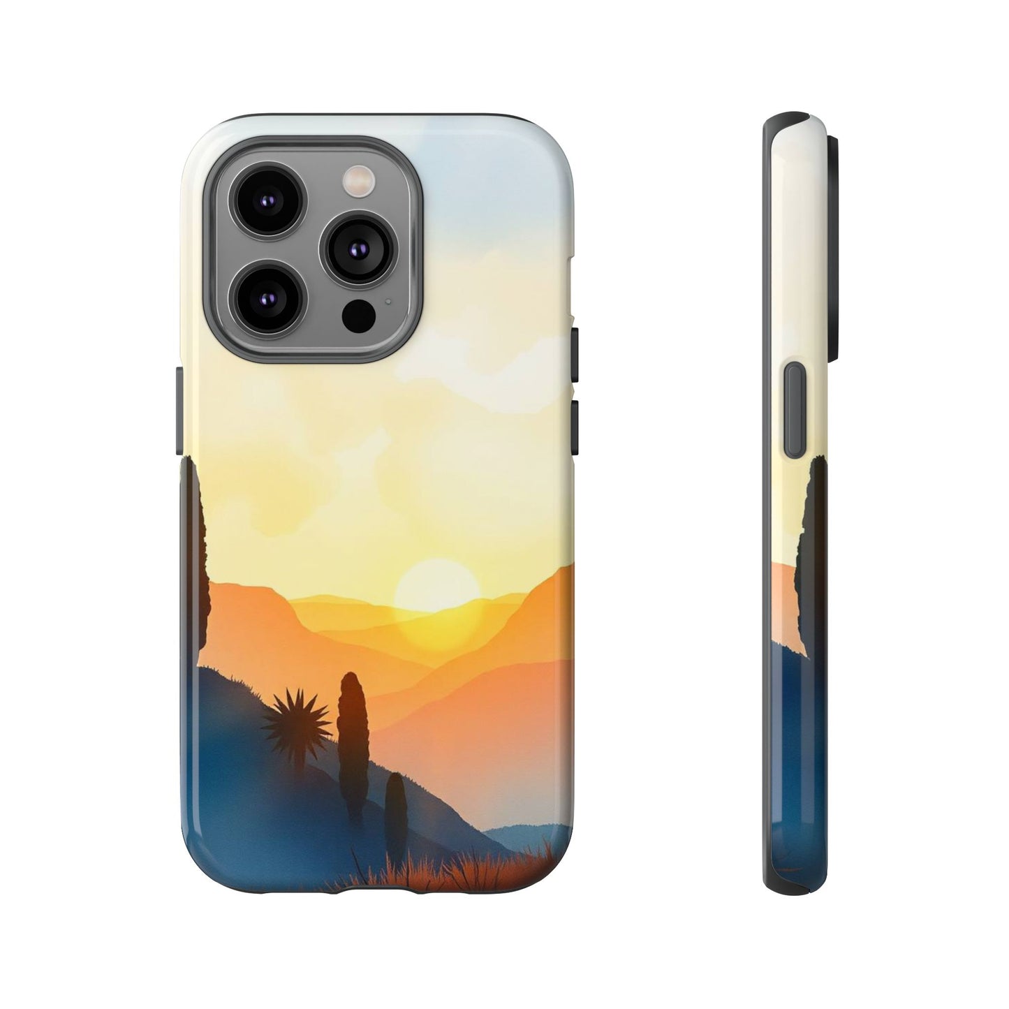 iPhone 14 Pro / Glossy Phone Case - Watercolour Sunset Design Phone Case