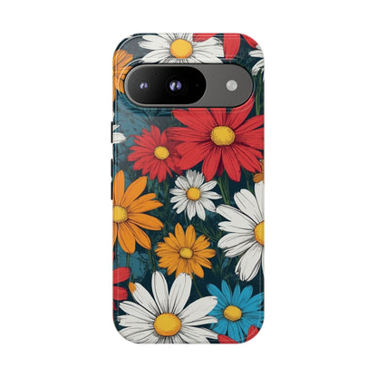 Google Pixel 9 / Glossy Phone Case - Pop Art Daisies Illustration ’Red & Orange’ Phone Case