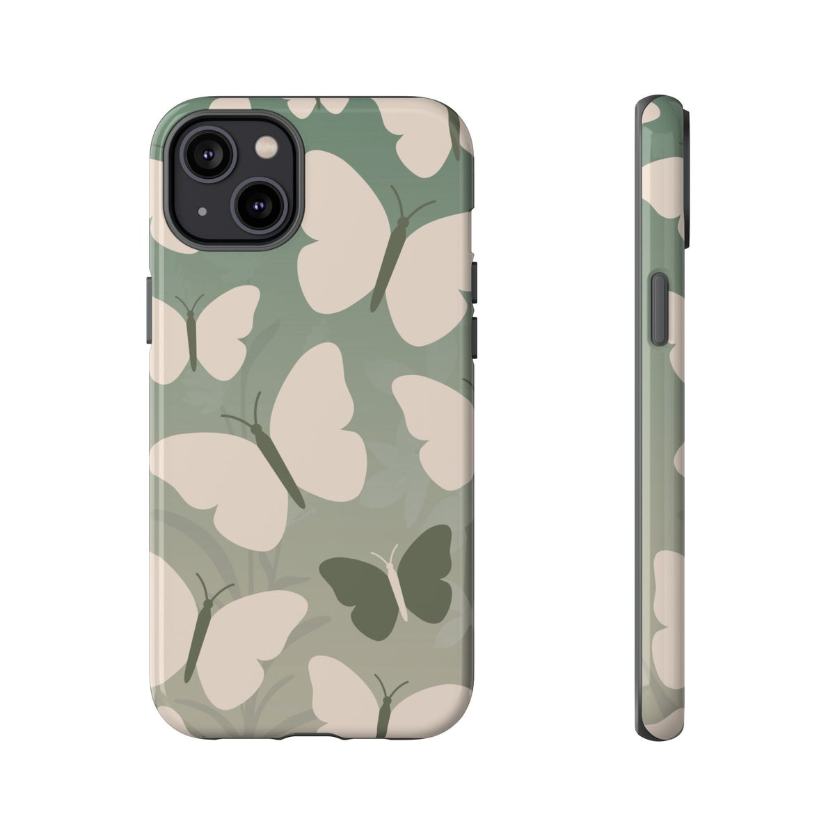 Minimalist Light Green Butterfly Pattern Phone Case - Green Phone Case - iPhone 14 Plus / Glossy