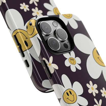 Fun Retro Daisy Pattern with Purple Background Phone Case - Purple Phone Case