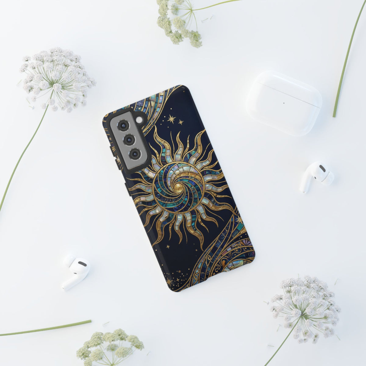 Elegant Navy & Gold Solar Spiral Phone Case