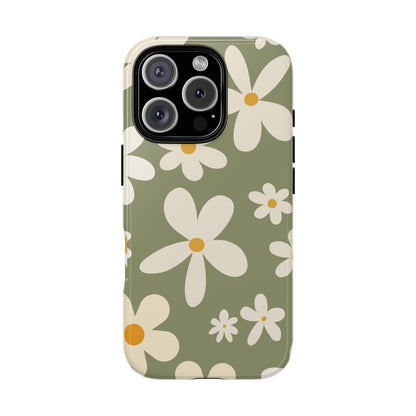 Chic Green Daisy Pattern Phone Case - Green Phone Case - iPhone 16 Pro / Glossy