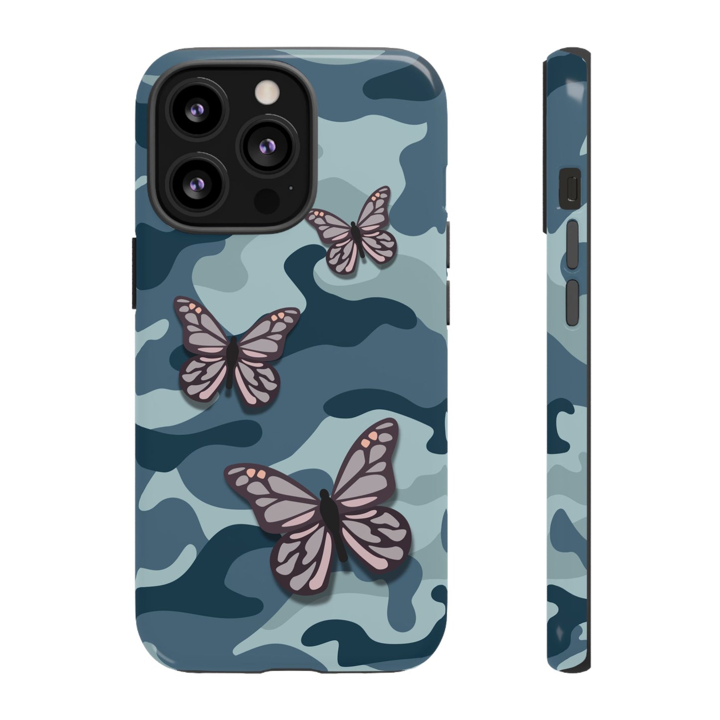 Dark Blue Butterfly Camo Phone Case - Blue Phone Case - iPhone 13 Pro / Glossy