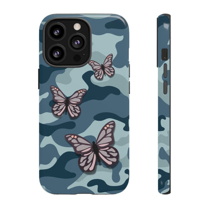 Dark Blue Butterfly Camo Phone Case - Blue Phone Case - iPhone 13 Pro / Glossy