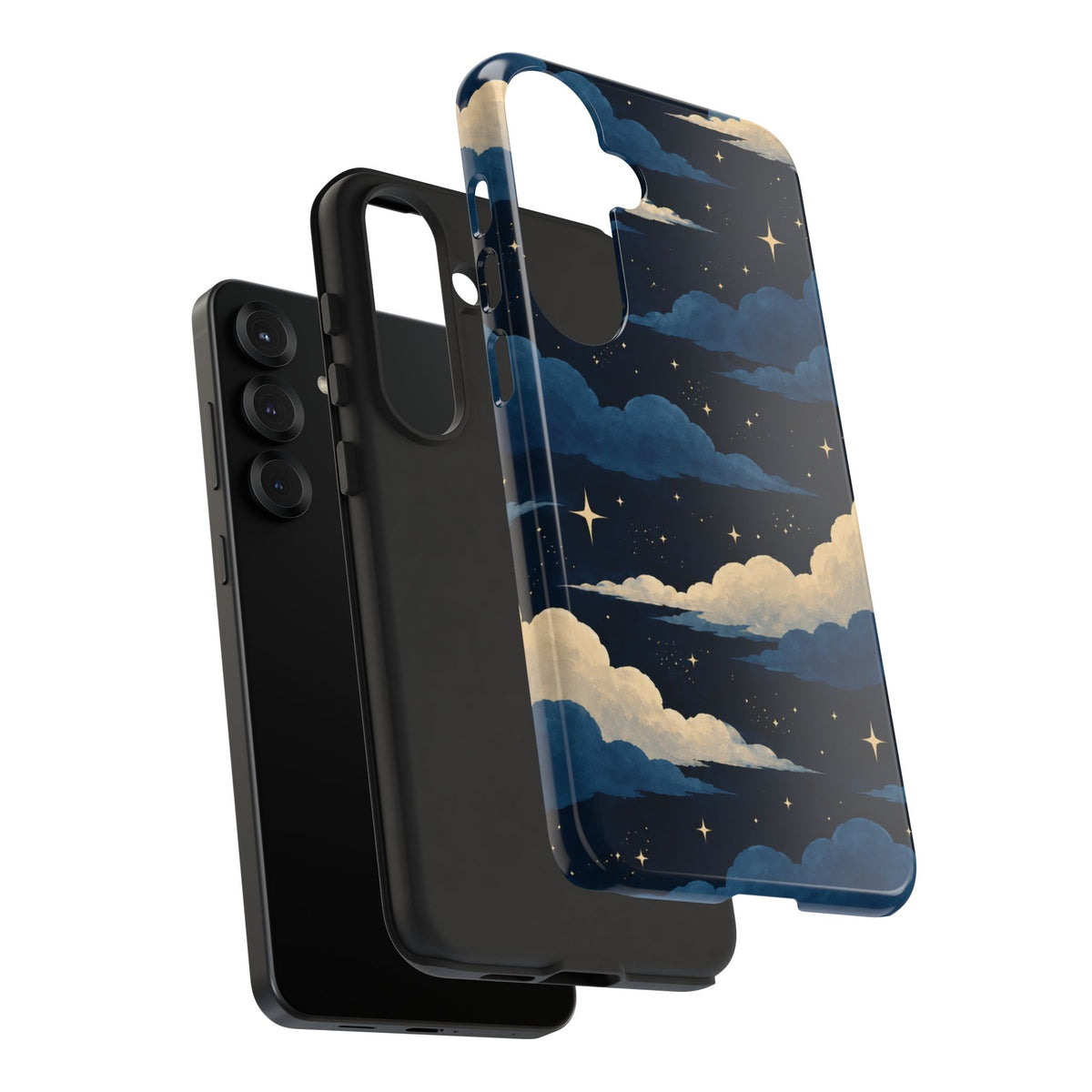 Illustrated Navy Blue Clouds & Stars Phone Case