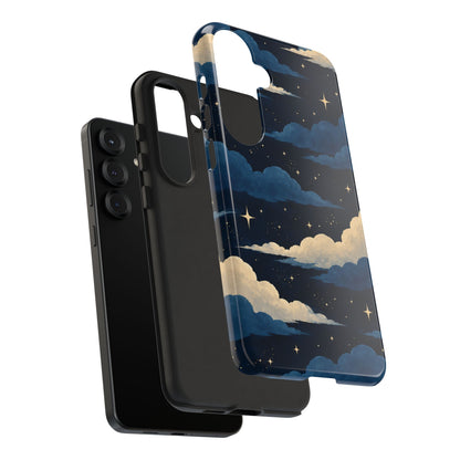 Illustrated Navy Blue Clouds & Stars Phone Case