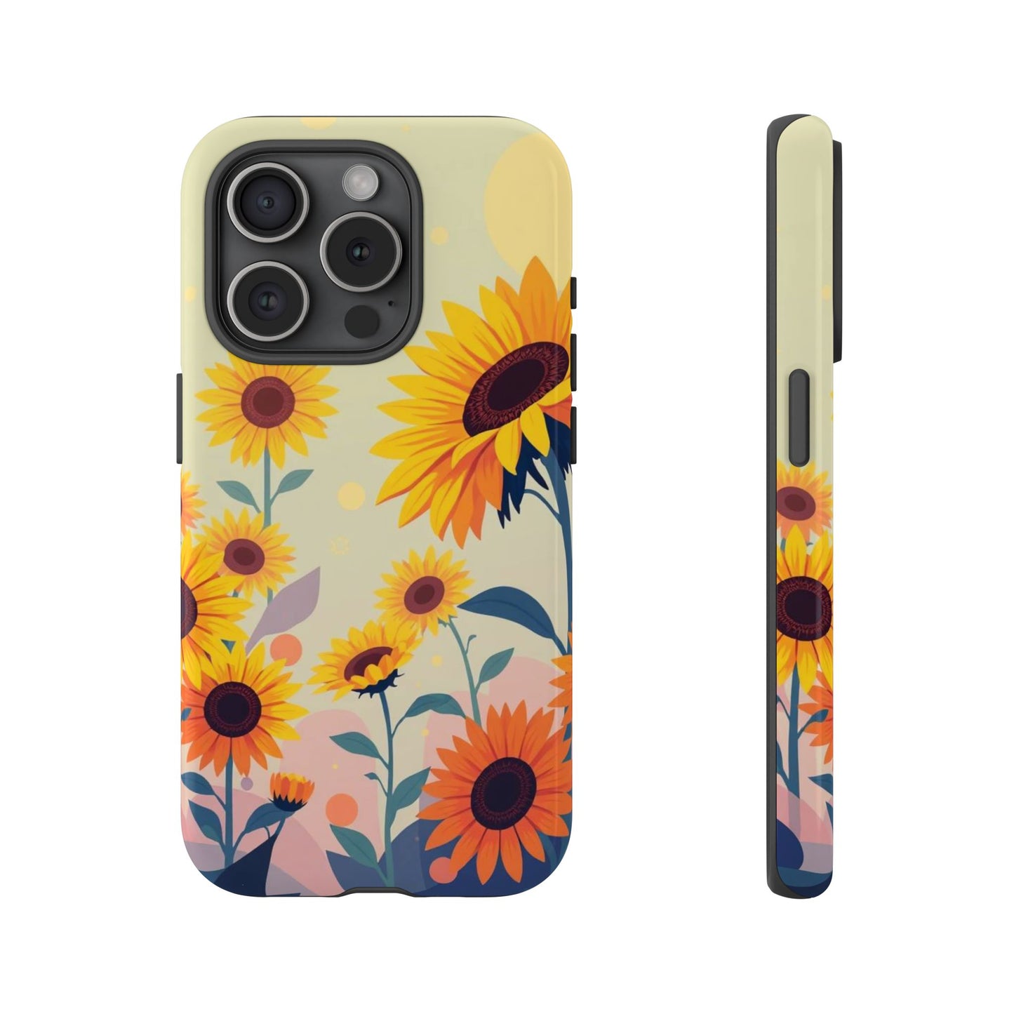 iPhone 15 Pro / Glossy Phone Case - Modern Flat Sunflower Design Phone Case