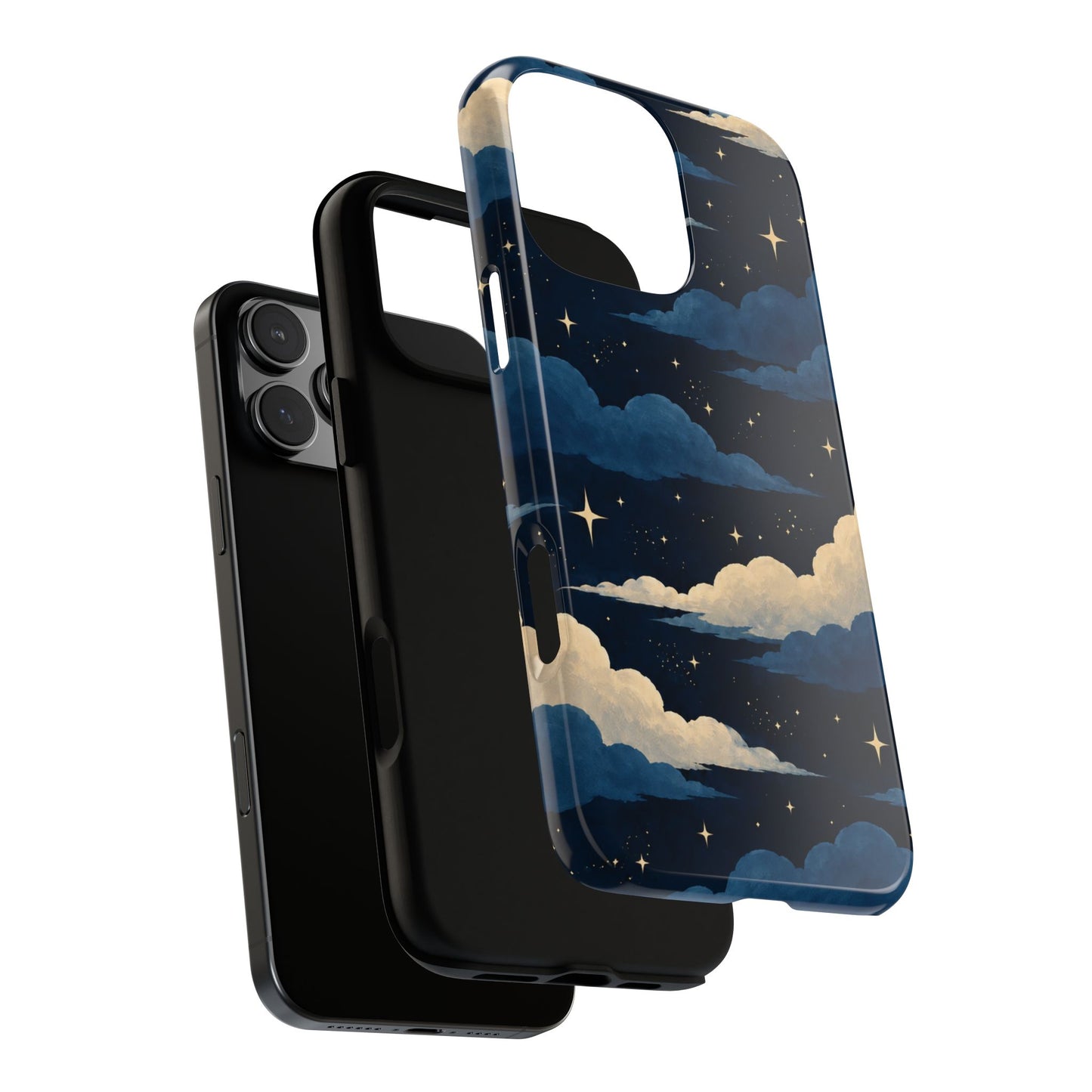 Illustrated Navy Blue Clouds & Stars Phone Case