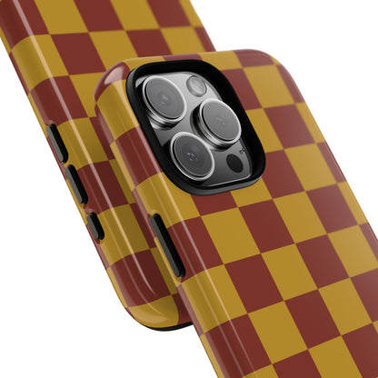 Trendy Mustard & Burgandy Checked Pattern Phone Case - Brown Phone Case