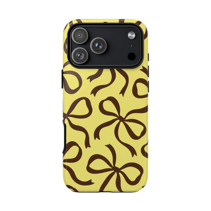Bold Butter Yellow and Chocolate Brown Bow Pattern Phone Case