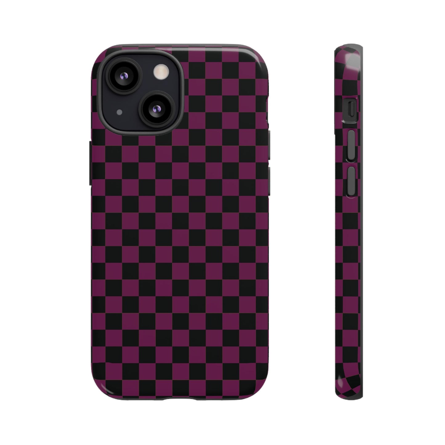 iPhone 13 Mini / Glossy Phone Case - Trendy Plum & Black Small Checked Pattern Phone Case