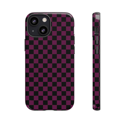 iPhone 13 Mini / Glossy Phone Case - Trendy Plum & Black Small Checked Pattern Phone Case