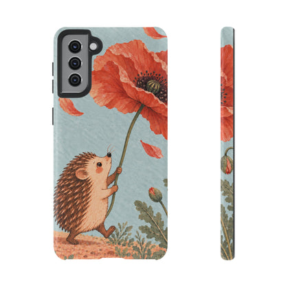 Whimsical Pale Blue Hedgehog and Poppy Phone Case - Blue Phone Case - Samsung Galaxy S21 Plus / Glossy