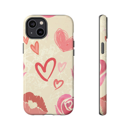 Cute Pink Heart & Rose Pattern Phone Case - Pink Phone Case - iPhone 14 Plus / Glossy