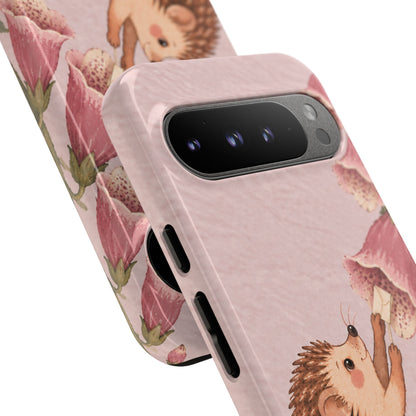Whimsical Blush Pink Hedgehog and Foxglove Phone Case - Pink Phone Case