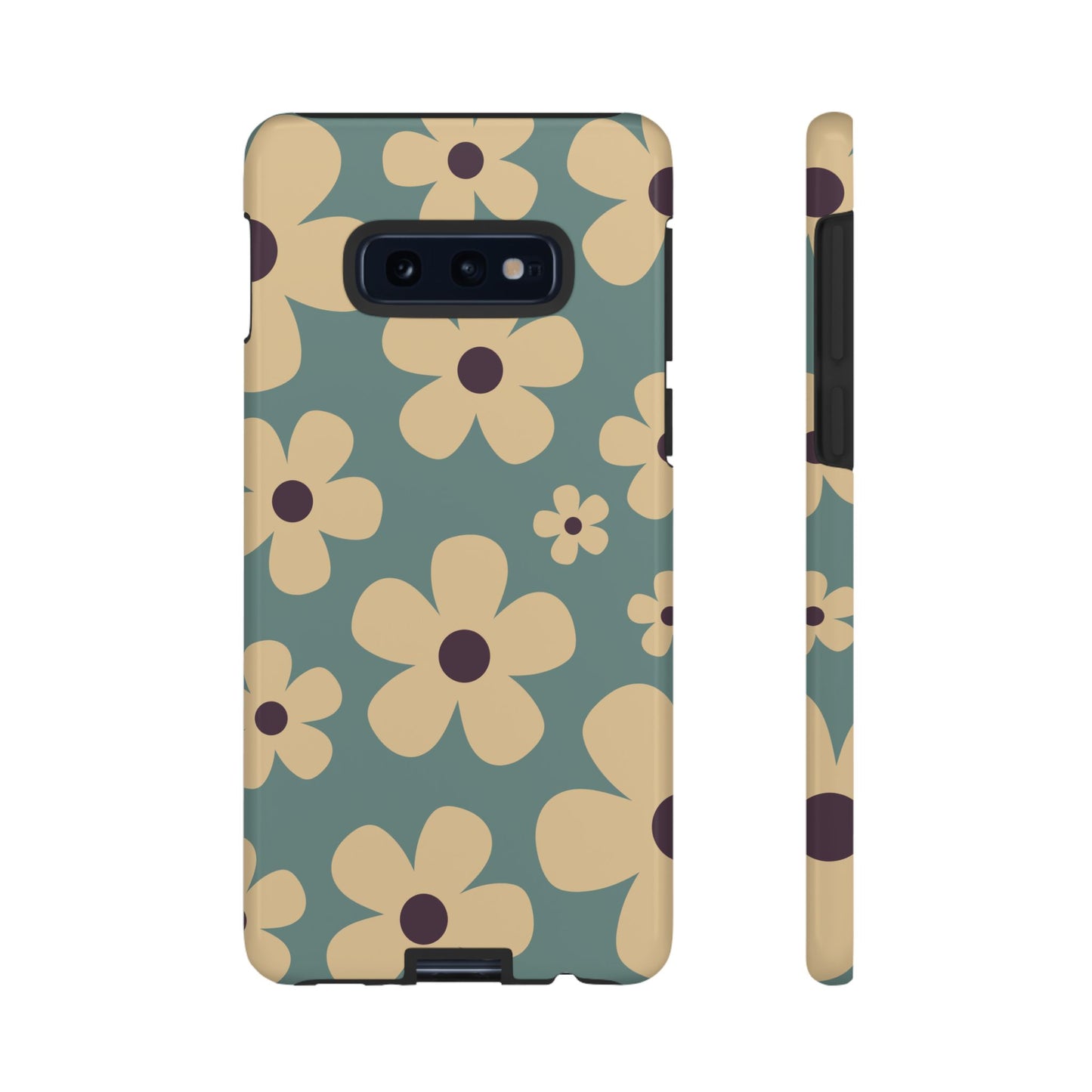 Samsung Galaxy S10E / Glossy Phone Case - Cute Blue & Cream Daisy Pattern Phone Case