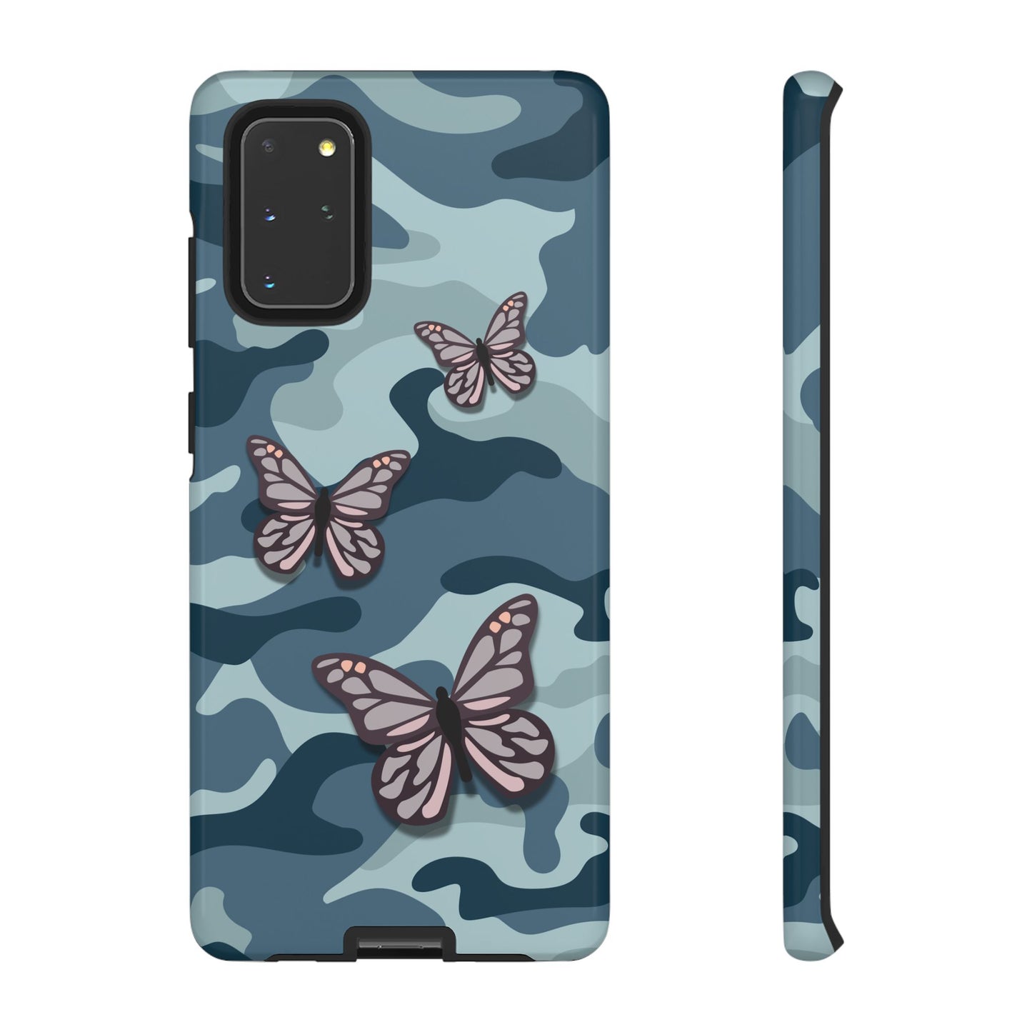 Dark Blue Butterfly Camo Phone Case - Blue Phone Case - Samsung Galaxy S20+ / Glossy