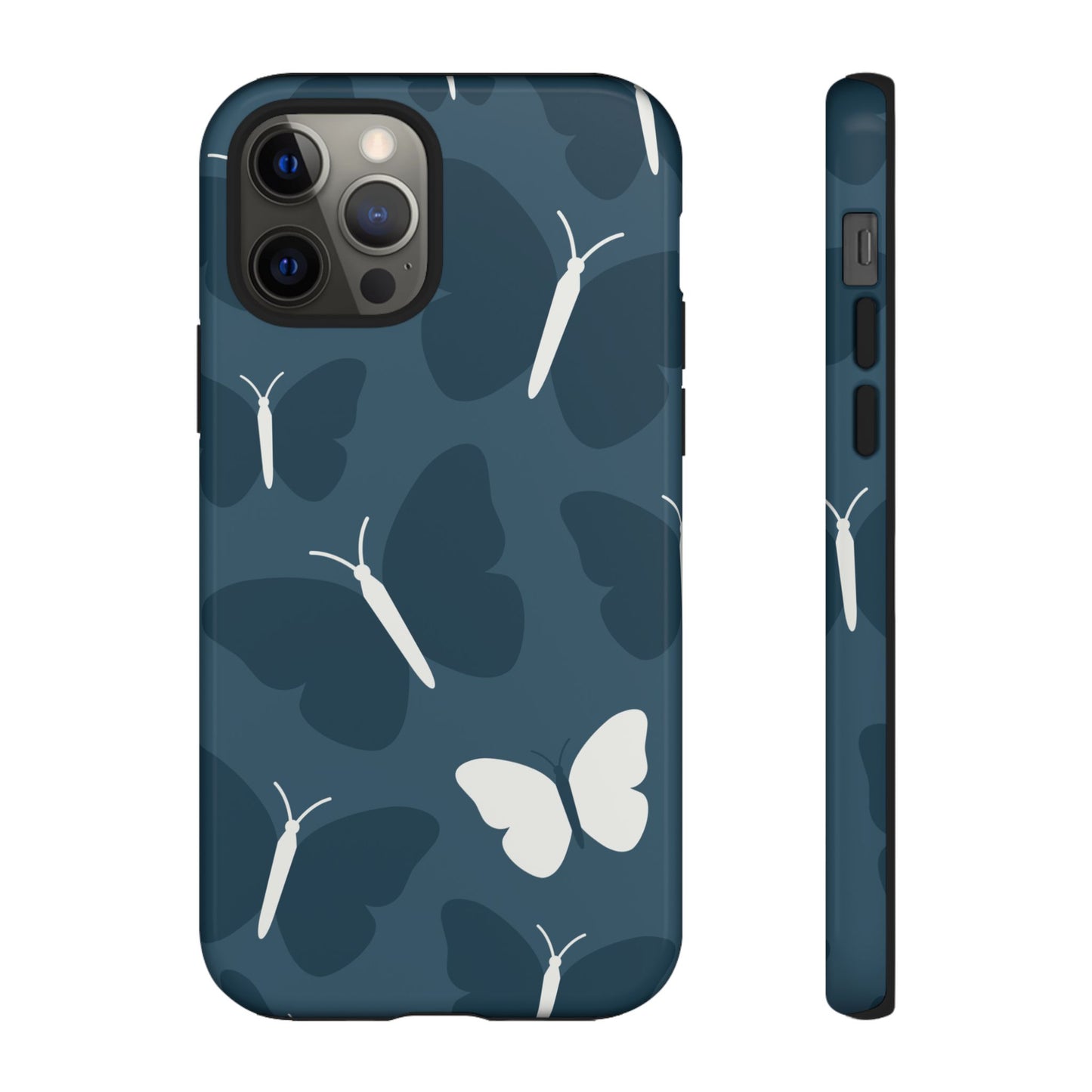 Minimalist Dark Blue Butterfly Pattern Phone Case - Blue Phone Case - iPhone 12 Pro / Glossy