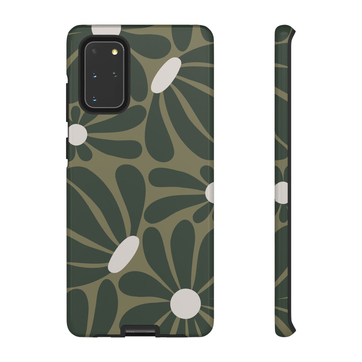 Retro Olive Green Daisy Pattern Phone Case - Green Phone Case - Samsung Galaxy S20+ / Glossy