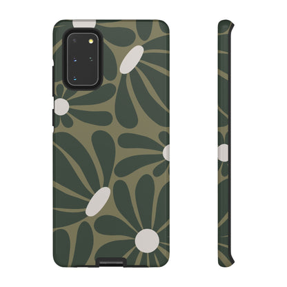 Retro Olive Green Daisy Pattern Phone Case - Green Phone Case - Samsung Galaxy S20+ / Glossy