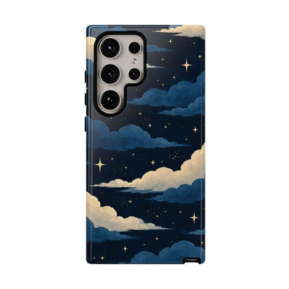 Illustrated Navy Blue Clouds & Stars Phone Case