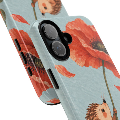 Whimsical Pale Blue Hedgehog and Poppy Phone Case - Blue Phone Case