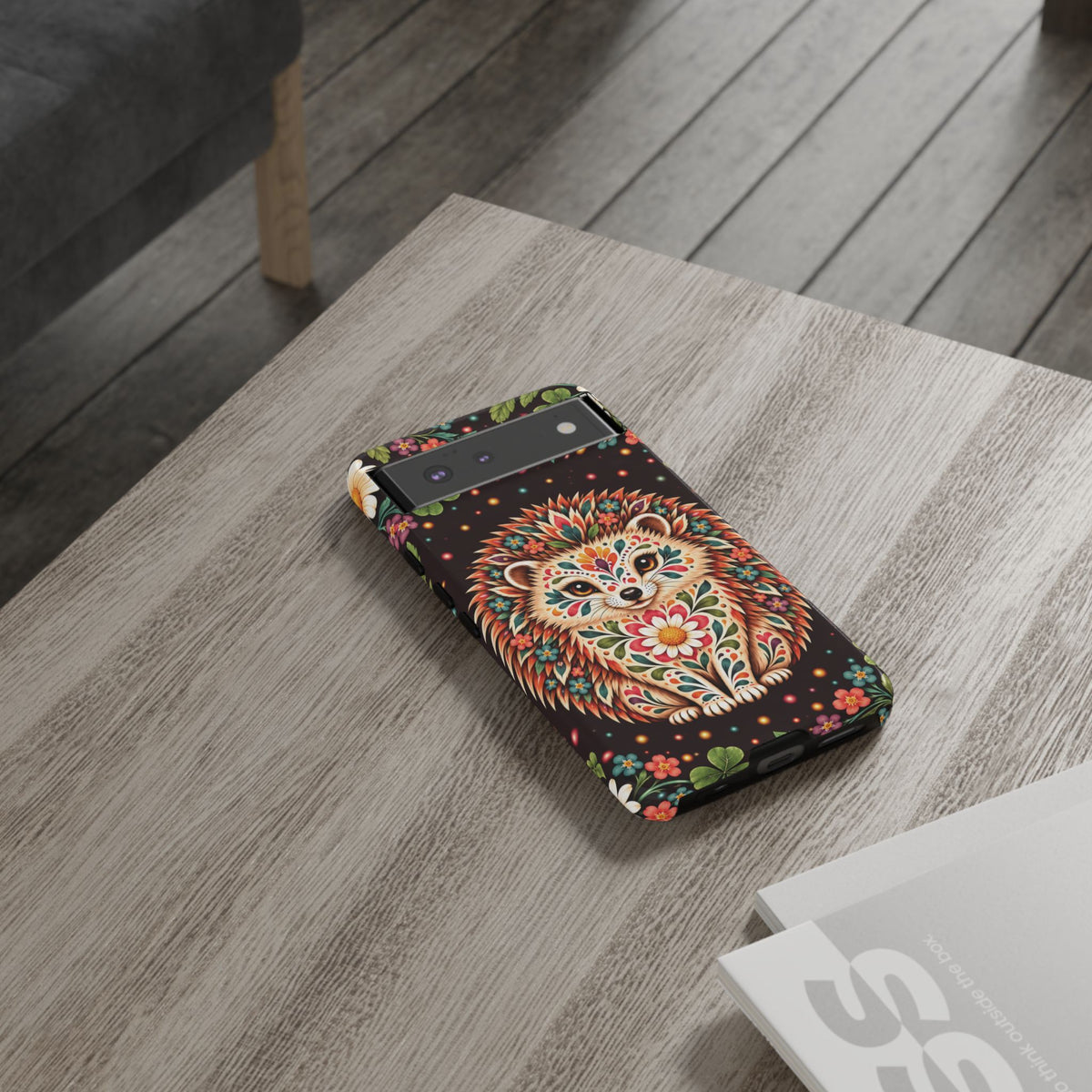 Vibrant Terracotta and Teal Calavera Hedgehog Phone Case - Multicolor Phone Case