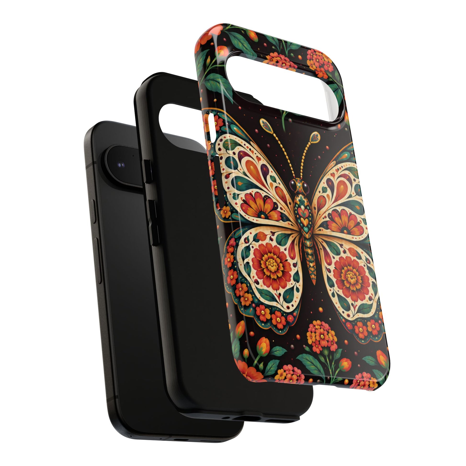 Vibrant Terracotta and Teal Calavera Butterfly Phone Case - Multicolor Phone Case