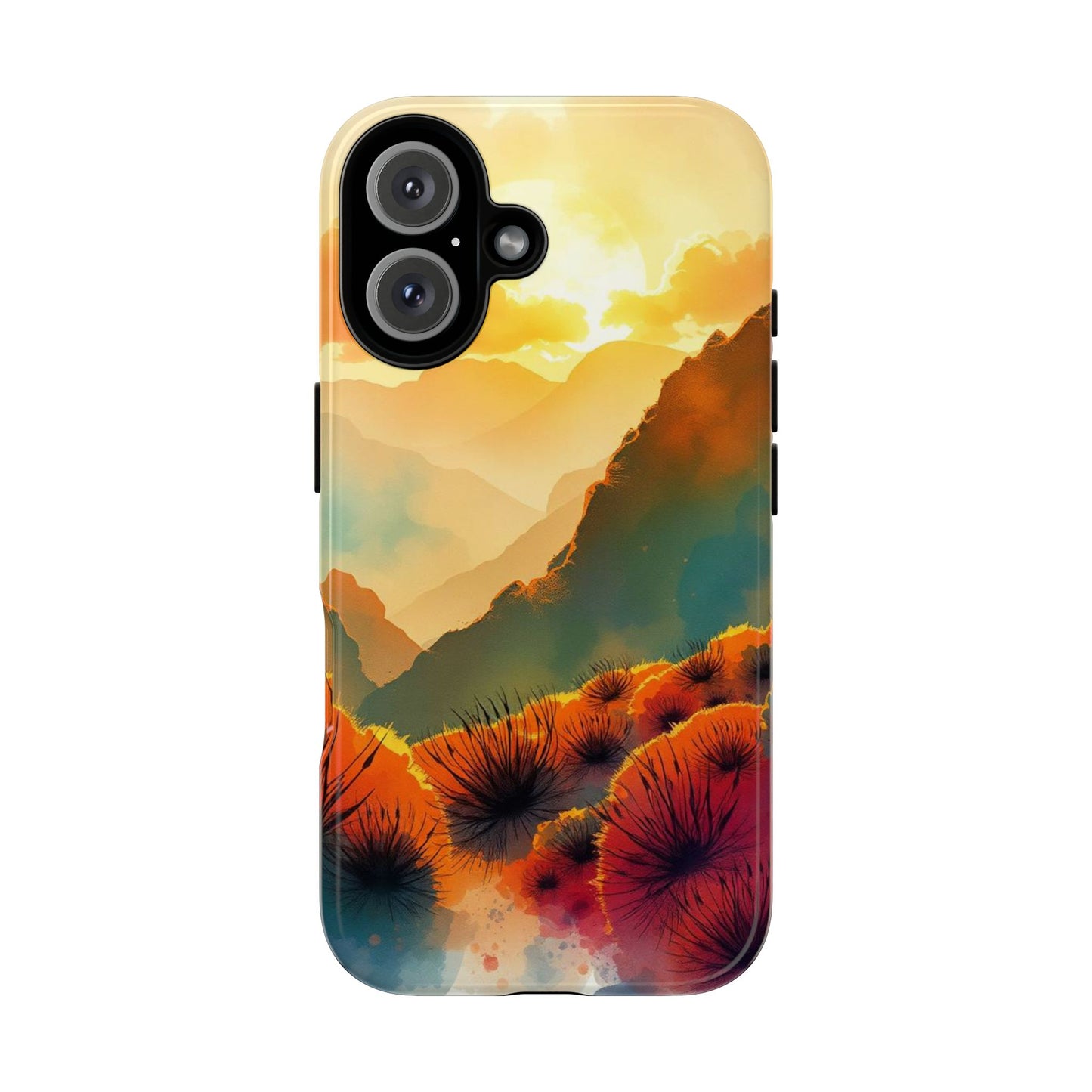 iPhone 16 / Glossy Phone Case - Ideallic Watercolour Sunset Design Phone Case