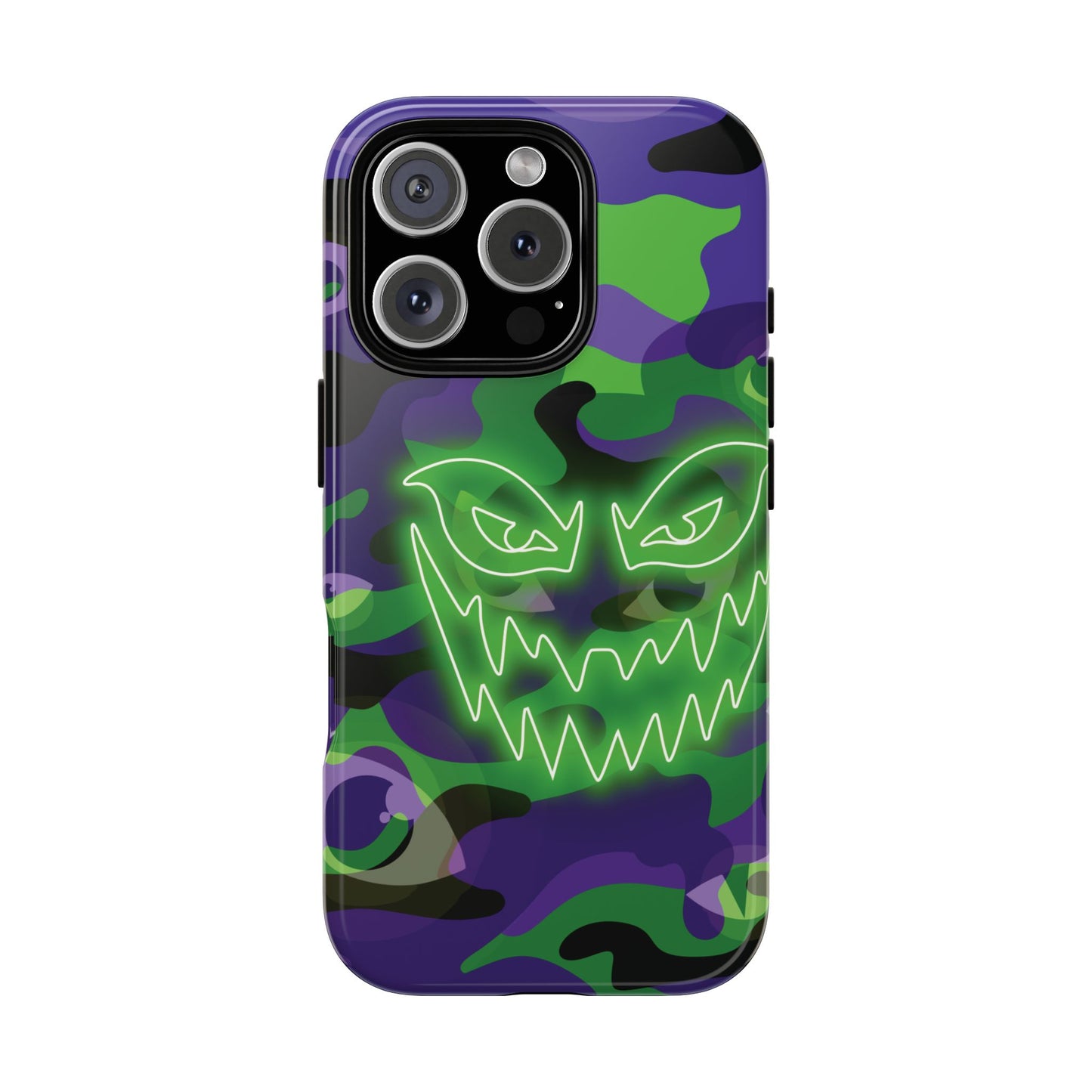 iPhone 16 Pro / Glossy Phone Case - Green & Purple Neon Face Camo Phone Case