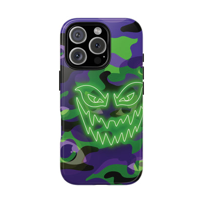 iPhone 16 Pro / Glossy Phone Case - Green & Purple Neon Face Camo Phone Case