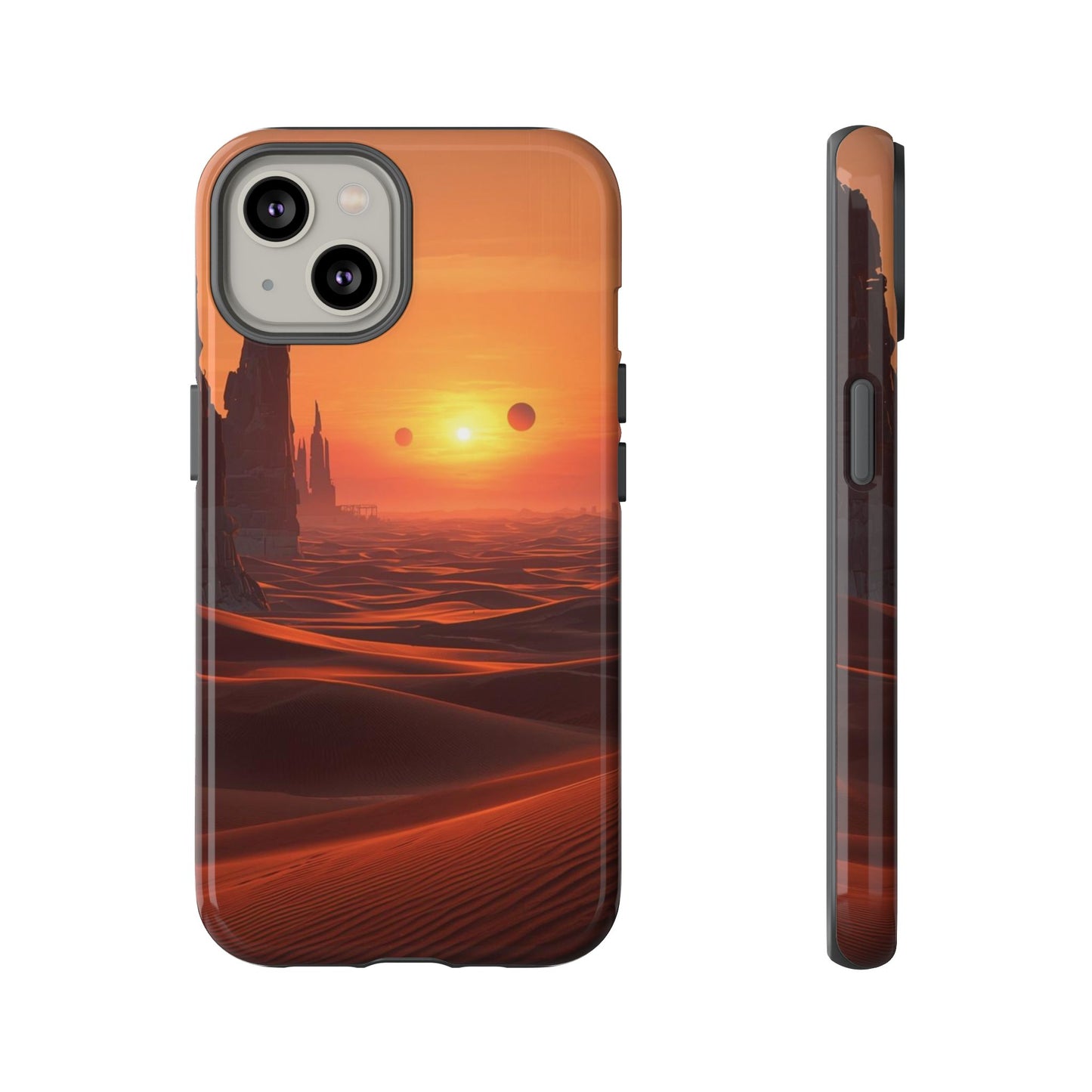 Twin Suns Desert World Sci-fi Phone Case - Orange Phone Case - iPhone 14 / Glossy