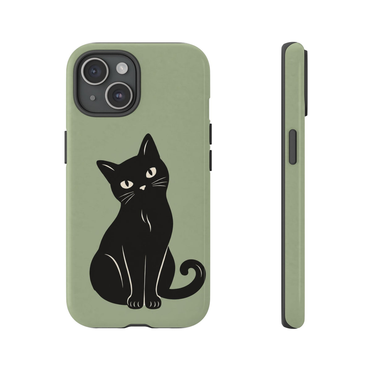 Minimalist Sage Green & Black Cat Phone Case