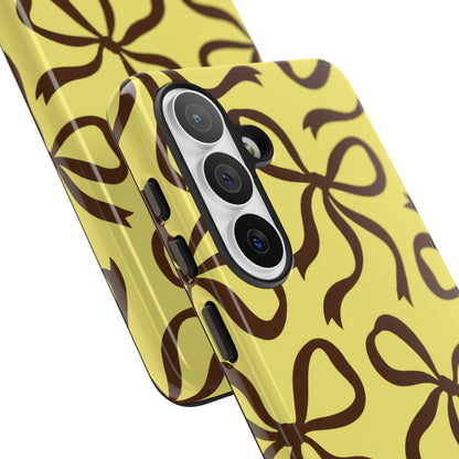 Bold Butter Yellow and Chocolate Brown Bow Pattern Phone Case