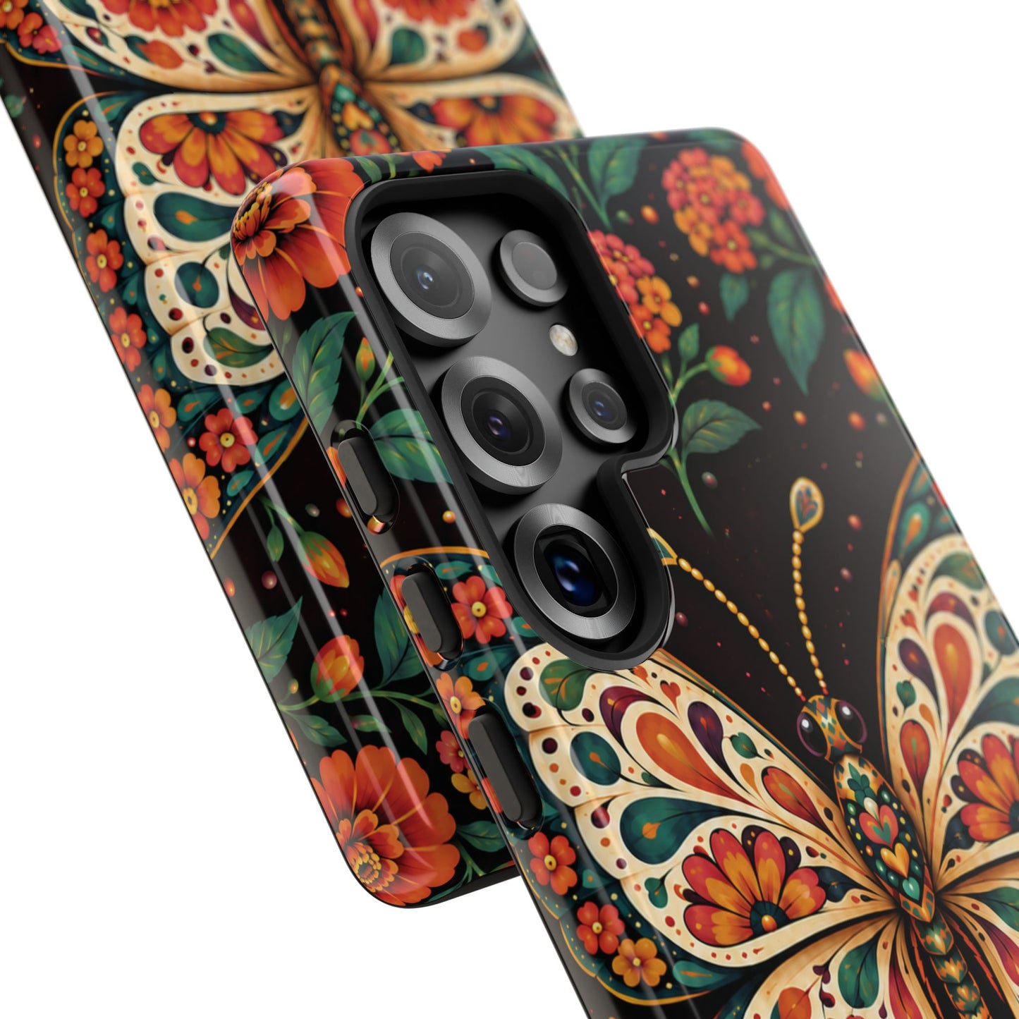 Vibrant Terracotta and Teal Calavera Butterfly Phone Case - Multicolor Phone Case