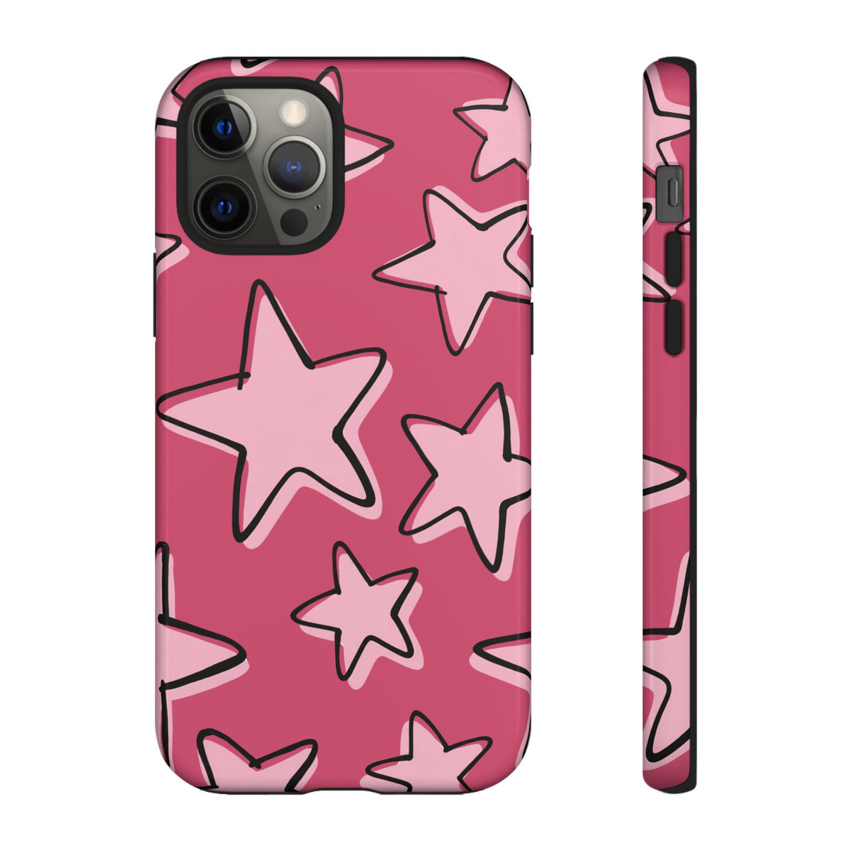 Raspberry Pink Doodle Star Phone Case