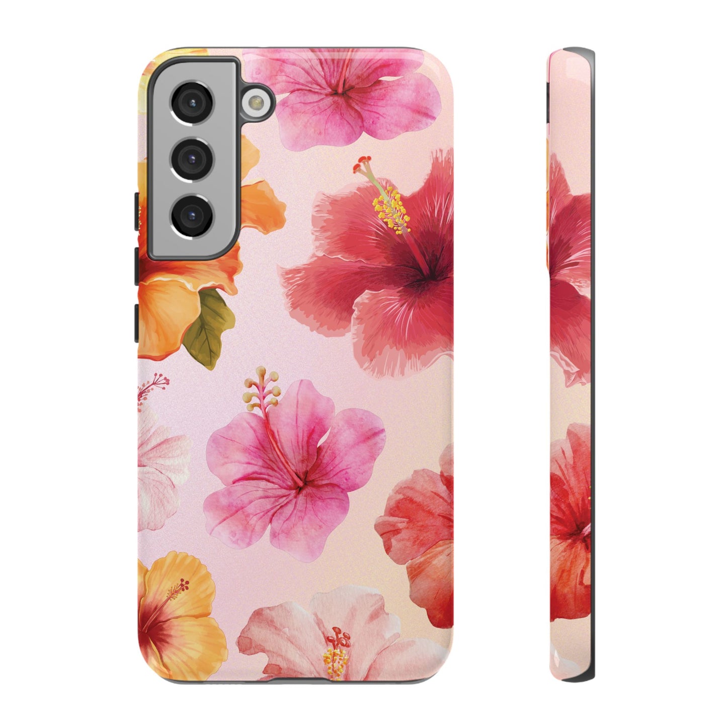 Samsung Galaxy S22 Plus / Glossy Phone Case - ’Pink Hibiscus Pattern #2’ Phone Case