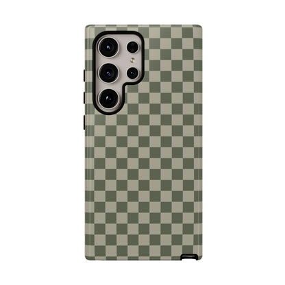 Samsung Galaxy S24 Ultra / Glossy Phone Case - ’Bold Olive Green Checkered Pattern’ Phone Case