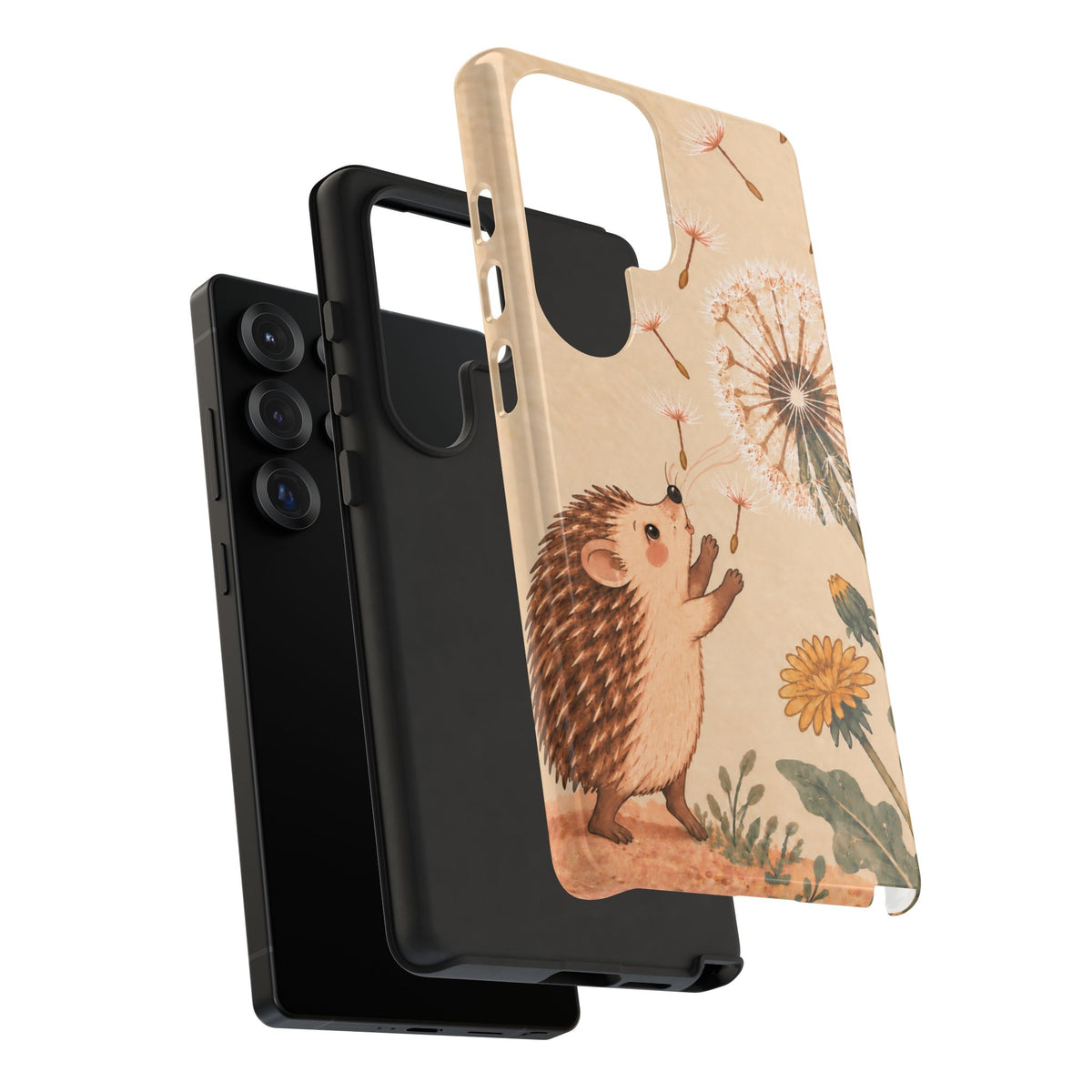 Whimsical Cream Hedgehog and Dandelion Phone Case - White Phone Case