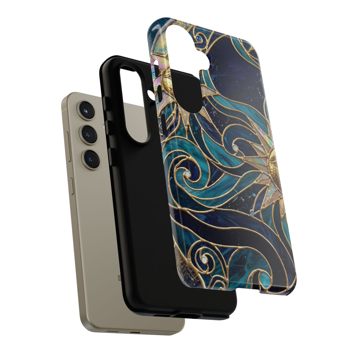 Elegant Teal & Gold Celestial Suns Phone Case