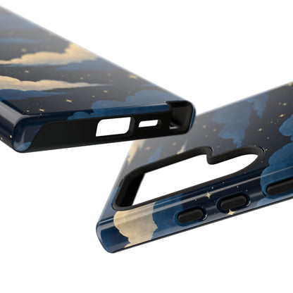 Illustrated Navy Blue Clouds & Stars Phone Case