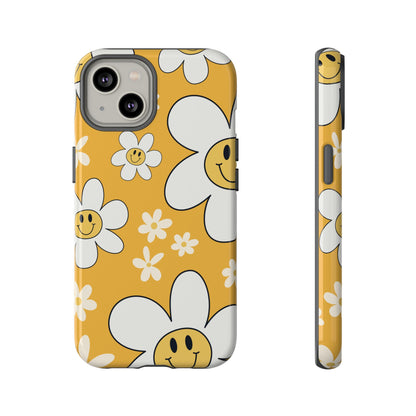 Fun Retro Daisy Pattern with Yellow Background Phone Case - Yellow Phone Case - iPhone 14 / Glossy
