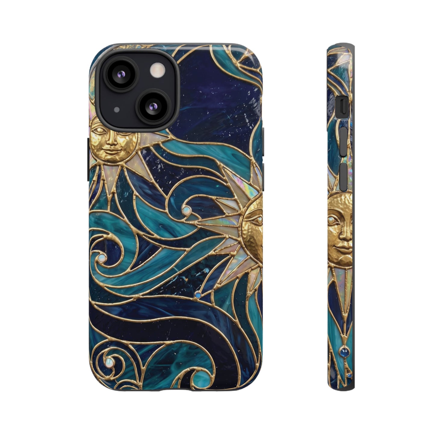 Elegant Teal & Gold Celestial Suns Phone Case