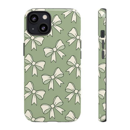 Chic Sage Green Bow Pattern Phone Case