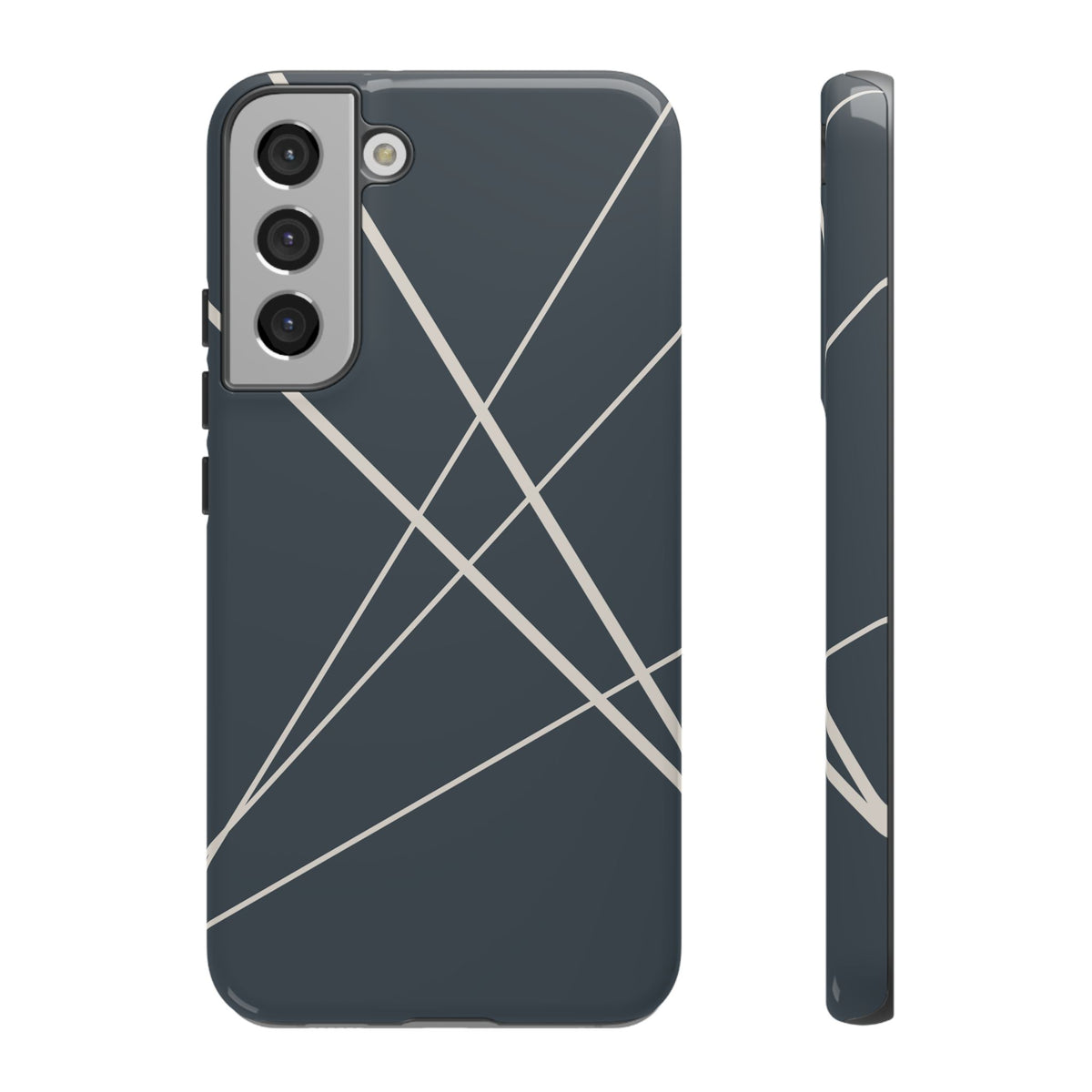 Abstract Blue with Beige Lines Phone Case - Blue Phone Case - Samsung Galaxy S22 Plus / Glossy