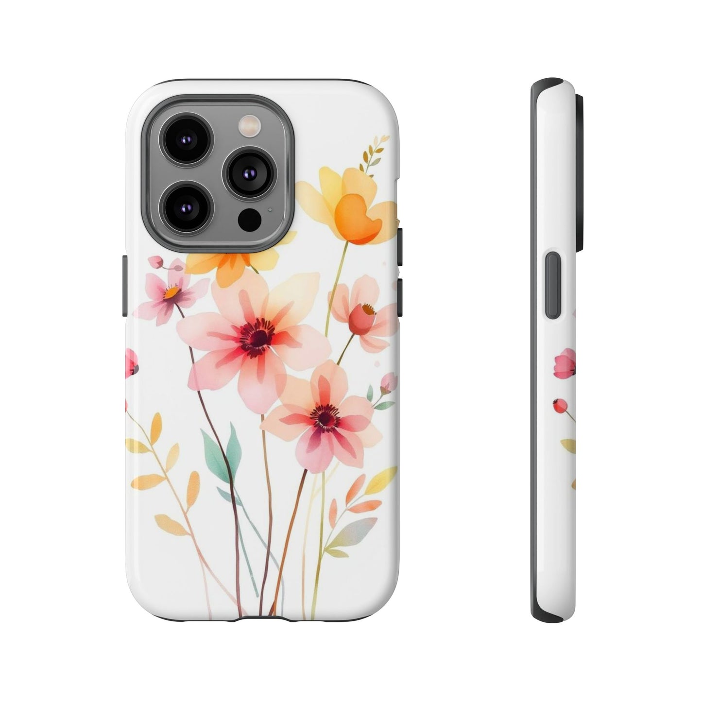 iPhone 14 Pro / Glossy Phone Case - Boho Chic Watercolour Blooms Design Phone Case
