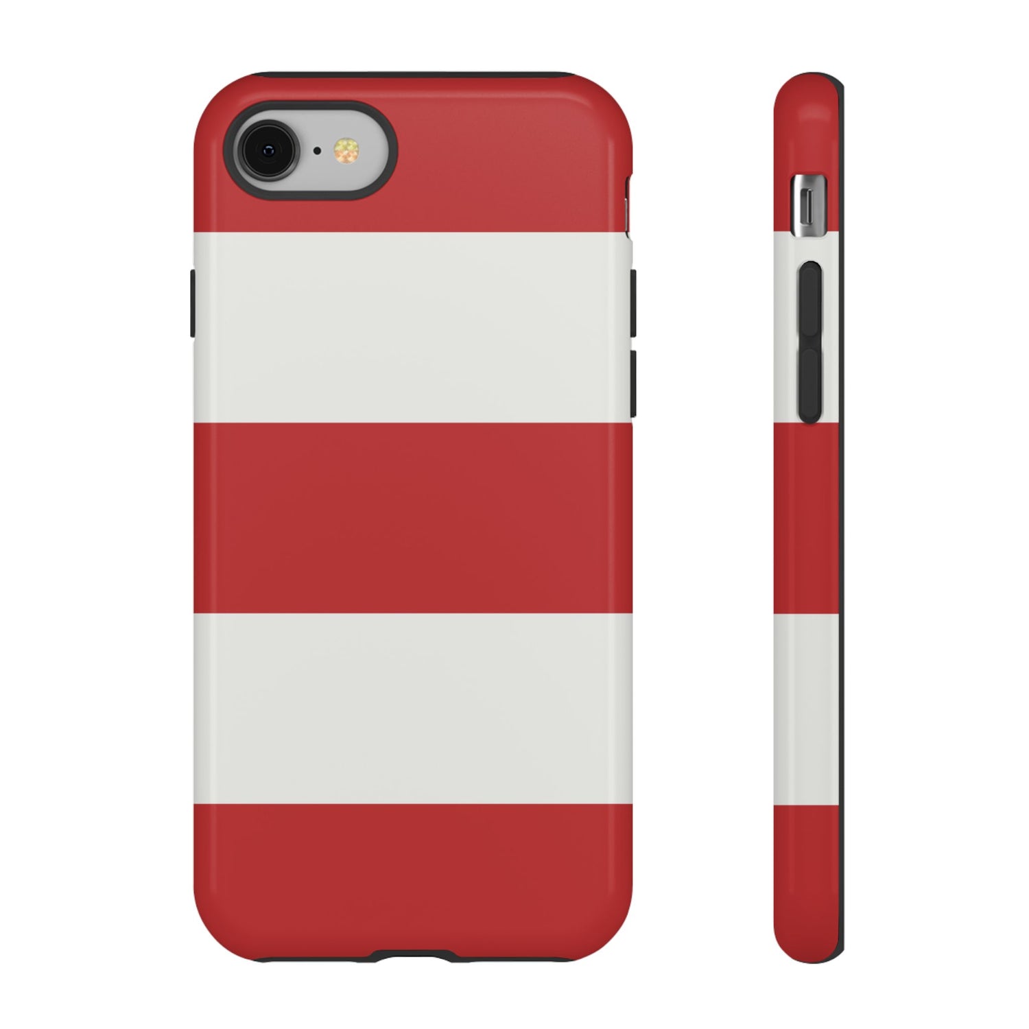 iPhone 8 / Glossy Phone Case - Red & White Horizontal Stripe Pattern Phone Case